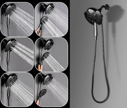 GRICH 2.5GPM Shower Head with Hand: 2 in 1 High Pressure Shower Heads With Handheld Spray Combo & Rain Shower Head, 9 Spray Modes Anti-Leak Waterfall Showerhead, Angle Adjustable, Matte Black