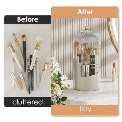YOOLENS Makeup Brush Holder with Lid 360 Rotating Clear Dustproof Make Up Organizers for Vanity Bathroom Countertop, Transparent | with Lid - color: Transparent