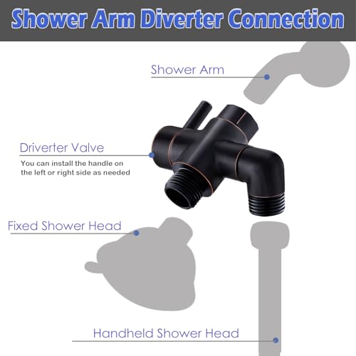 Brass Shower Head Diverter Valve for Handheld Showerhead and Fixed Spray Head G1/2 3 Way Universal Bathroom System Component Replacement Part, Oil Rubbed Bronze - color: Oil Rubbed Bronze