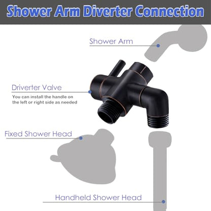Brass Shower Head Diverter Valve for Handheld Showerhead and Fixed Spray Head G1/2 3 Way Universal Bathroom System Component Replacement Part, Oil Rubbed Bronze - color: Oil Rubbed Bronze
