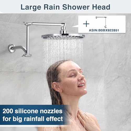BRIGHT SHOWERS Rain Shower Head, 9 Inch High Pressure Waterfall Showerhead with Adjustable Angle and Anti-clogging Silicone Nozzles, Luxury Bathroom Overhead Shower, Chrome - color: Chrome
