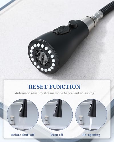Kitchen Faucet Head Replacement, 15 Adapters, 3-Mode Pull Down Sprayer Head | 3 Functions Stream Spray Pause, Easy 5-Min Install, Pull Out Nozzle, Matte Black, Compatible with Moen Delta Hansgrohe - color: Matte Black