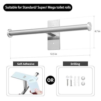 Double Roll Toilet Paper Holder, OBODING, Adhesive or Drilling Stainless Steel Toilet Paper Holder Wall Mount for Bathroom (Silver) - color: Silver