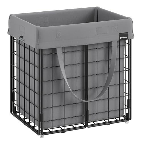 SONGMICS Laundry Hamper, 11 Gal. (50L) Laundry Basket, Collapsible Clothes Hamper, Removable and Washable Liner, Metal Wire Frame, for Bedroom Bathroom, Black and Gray ULCB150G01 - color: Black + Gray, size: 50 L