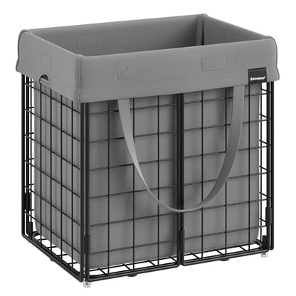SONGMICS Laundry Hamper, 11 Gal. (50L) Laundry Basket, Collapsible Clothes Hamper, Removable and Washable Liner, Metal Wire Frame, for Bedroom Bathroom, Black and Gray ULCB150G01 - color: Black + Gray, size: 50 L