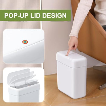 funest Trash Can with Lid, 3 Gallons/10.3 Qt Garbage Can with Press Top, Small Trash Can Dog Proof, Plastic Trash Bin, Waste Basket for Rv Bathroom Kitchen Bedroom Office White - size: 1 Pack (3 Gallon)