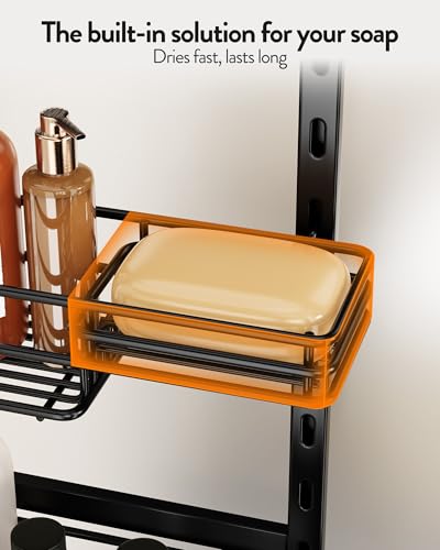 Orimade Over the Door Shower Caddy Adjustable 5 Tier Black,Bathroom Hanging Organizer Shelf Rustproof with 4 Hooks,Shower Basket with Soap Holder and Suction Cup - color: Black-5T