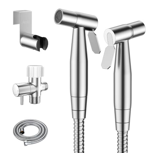 Arofa 2 Pack Handheld Bidet Sprayer for Toilet, Adjustable Water Pressure | Muslim Shower Toilet, Leak-Free Bidet Hose, Tank or Wall Mount, Feminine/Baby Wash, Cloth Diaper Rinse, Easy Installation - color: Brushed Nickel, size: 2 Pack