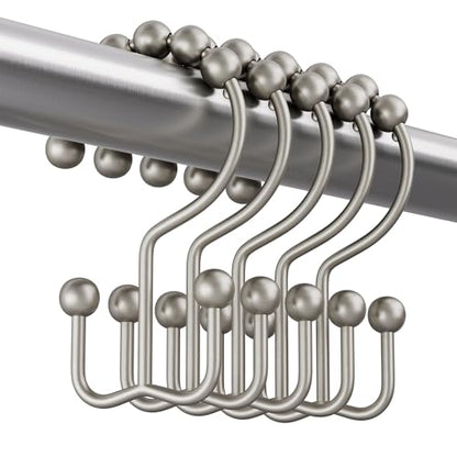Shower Curtain Rings, Rust-Resistant Metal Double Shower Hooks for Curtain Rolling Shower Curtain Hooks Rings Shower Rings for Bathroom Shower Curtain Rod, Matte Nickel, Set of 12 Rings - color: Matte Nickel, style: Modern - Double Hooks