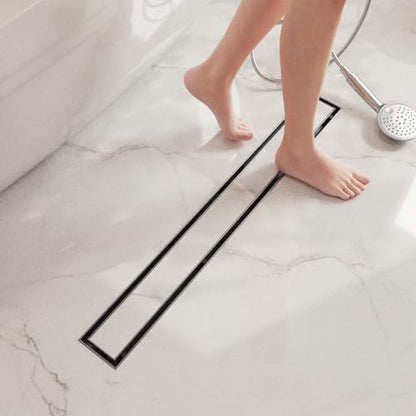 Neodrain 24" Brushed Linear Shower Drain,2-in-1 Flat& Tile Insert Cover | 304 Stainless Steel,Fast Drainage, Durable,Rectangle Shower Floor Drain with Adjustable Feet,Hair Strainer,Fits Bathrooms - color: Stainless Steel, size: 24 In