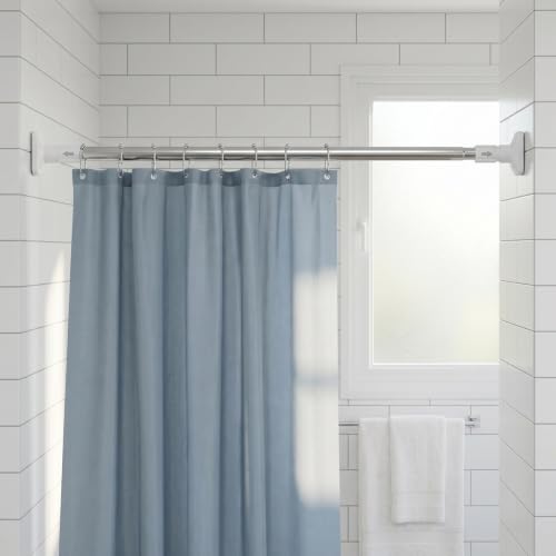 KALLORY Adjustable Tension Rod 19.7-31.5 Inch Spring Curtain Rod | Stainless Steel Rod No Drill Shower Curtain Rod for Bathroom Closet and Home Organization