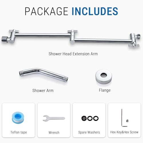 G-Promise 18 Inch Shower Extender with 6 Inch Shower Arm and Flange(Chrome) | Solid Brass Construction, Height and Angle Adjustable, Standard Connection Thread, All Installation Tools Included - color: Chrome, style: 18 Inch