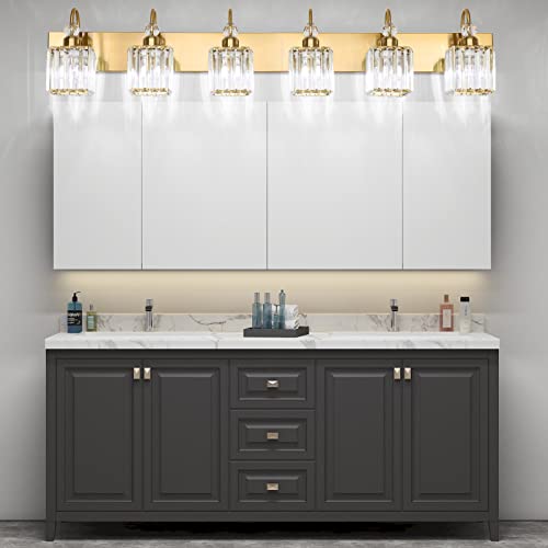 Ralbay Modern Gold Vanity Lights - 6-Light Gold Crystal Bathroom Vanity Lights Over Long Mirror - color: Square-Gold, size: 6-light