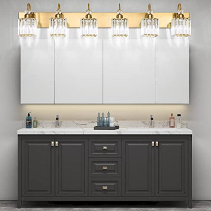 Ralbay Modern Gold Vanity Lights - 6-Light Gold Crystal Bathroom Vanity Lights Over Long Mirror - color: Square-Gold, size: 6-light