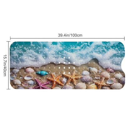 LNOND Summer Beach Bathtub Mat Non Slip, 40 X 16 Inch Tub Mat for Bathroom, Waves and Beach Bath Tub Shower Mat with Drain Holes and Suction Cups - color: Waves and Beach Bathtub Mat