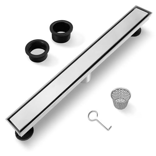 18 Inch Linear Shower Drain Brushed Floor Drain with Removable 2-in-1 Tile Insert Grate Cover and SUS304 Stainless Steel CUPC Certificate (18 inch) - color: Brushed, size: 18inch