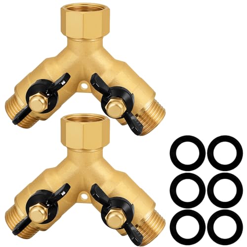 Heavy-Duty Brass 2-Way High-Flow Garden Hose Splitter, Outdoor Faucet Y-Valve Diverter Connector with Butterfly Handle, Full-Flow Water Hose Adapter (Valve butterfly handle - 2-piece) - color: Valve butterfly handle - 2-piece