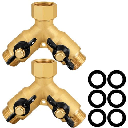Heavy-Duty Brass 2-Way High-Flow Garden Hose Splitter, Outdoor Faucet Y-Valve Diverter Connector with Butterfly Handle, Full-Flow Water Hose Adapter (Valve butterfly handle - 2-piece) - color: Valve butterfly handle - 2-piece