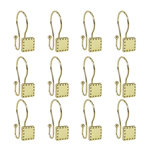 HK20XX Shower Hooks - Double Shower Curtain Rings for Bathroom - Rust Resistant Shower Curtain Hooks for Shower Curtain or Liner - Shower Curtain Rings with Crystal Design - Set of 12 - color: Gold