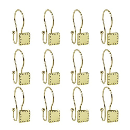 HK20XX Shower Hooks - Double Shower Curtain Rings for Bathroom - Rust Resistant Shower Curtain Hooks for Shower Curtain or Liner - Shower Curtain Rings with Crystal Design - Set of 12 - color: Gold