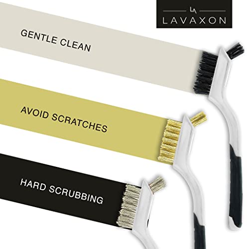 Wire Brush Set 3Pcs - Nylon/Brass/Stainless Steel Bristles with Curved Handle Grip for Rust, Dirt & Paint Scrubbing with Deep Cleaning – 7 Inches (Grey) - color: Gray