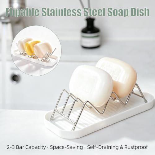 Stainless Steel Wavy Soap Dish, Self Draining Shampoo Bar Holder with Removable Drip Tray, Quick Dry Bar Soap Holder for Shower Bathroom Kitchen, Holds 2-3 Bars