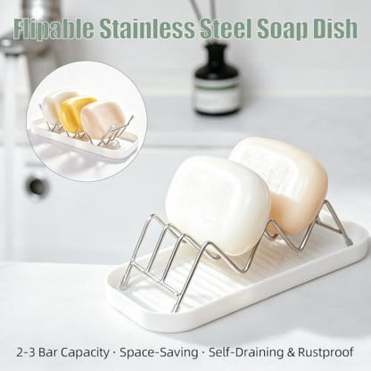 Stainless Steel Wavy Soap Dish, Self Draining Shampoo Bar Holder with Removable Drip Tray, Quick Dry Bar Soap Holder for Shower Bathroom Kitchen, Holds 2-3 Bars