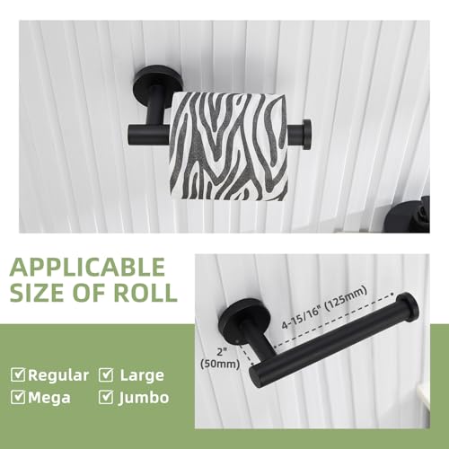 Angle Simple Bathroom Hardware Set Matte Black, Bathroom Accessories 4 Pcs | SUS304 Stainless Steel, Bath Fixture Set with Robe Hook x 2, Toilet Paper Holder and Rotary Towel Ring, Screw Mount - color: Matte Black