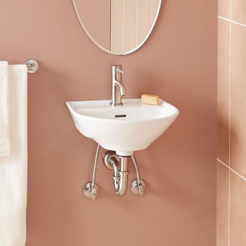 Signature Hardware 953880-1 Lanken 17" Porcelain Wall-Mounted Bathroom Sink with Overflow and Single Faucet Hole