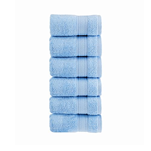 HALLEY 100% Turkish Cotton Washcloths for Body, Face, Bathroom, Hotel, Spa & Kitchen - Super Soft & Highly Absorbent Fingertip Towels - Luxury Wash Cloths (Pack of 6 - Blue) - color: Baby Blue, size: 6-Pack Washcloths
