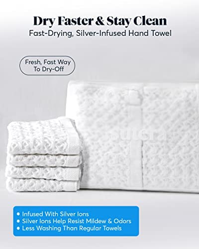 Hand Towels for Bathroom, Waffle Silver-Ion Pima Cotton, Quick Dry, White | Ultra soft and absorbent with a lightweight waffle weave design for quick-drying bath towels. - color: White, style: Hand Towel