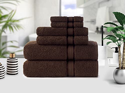 COTTON CRAFT Ultra Soft 6 Piece Towel Set - 100% Cotton Towels - Chocolate | Absorbent 580 GSM Quick Dry Everyday Premium Luxurious Bathroom Towels - 2 Large Bath Towels, 2 Hand Towels, 2 Washcloths - color: Chocolate, size: 6 Piece Towel Set