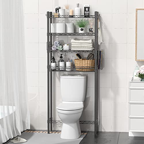 Hodonas Over The Toilet Storage Shelf, Gray, 26.97" x 9.84" x 67.32" | Sturdy Carbon Steel, 4 Tiers, Adjustable, Freestanding, Stable Above Toilet for Bathroom Storage, Easy to assemble - color: Grey-4 Tier