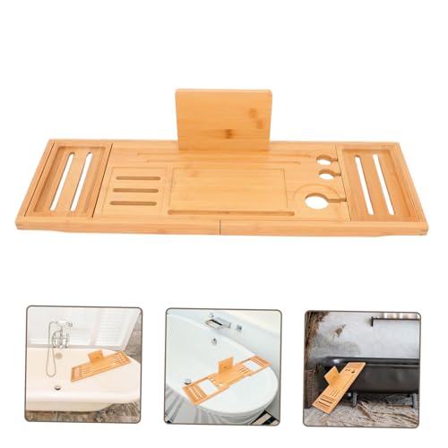 Expandable Bamboo Bathtub Tray Bath Organizer for Soap Shampoo and Accessories Design for Versatile Use Any Bathtub