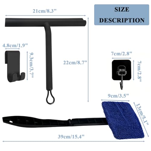 8.3" Silicone Shower Squeegee & Microfiber Scrubber Set, Cleaning Combo for Glass Doors, Mirrors, Windows, Car Windshields, Countertops