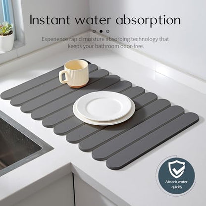 24"×16" Grey Stone Dish Drying Mats for Kitchen Counter, Large Quick Dry Collapsible Eco-Friendly Super Absorbent Diatomaceous Earth Heat-resistant Mat for Dishes Bottles Cups, Match Any Countertop - color: Dark Grey
