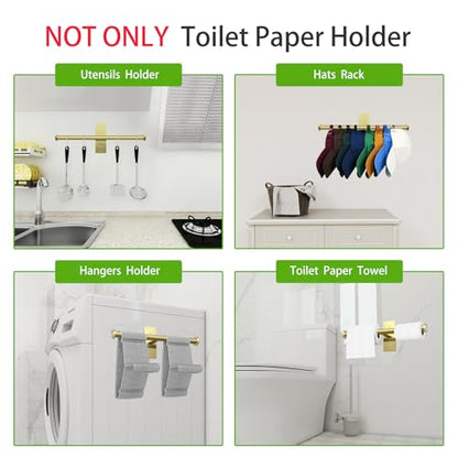 Double Roll Toilet Paper Holder, OBODING, Gold Stainless Steel Toilet Roll Holder, Adhesive or Drilling Toilet Paper Holder Wall Mount for Bathroom (Gold) - color: Gold