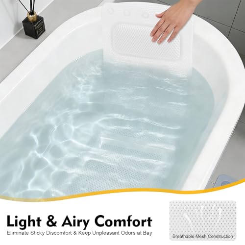 Bath Pillow for Tub, Full Body Bathtub Mat with Pillow, Portable Breathable Foaming Bathtub Cushion, Neck and Back Support, Relaxing Spa Bath Pillow and Mat