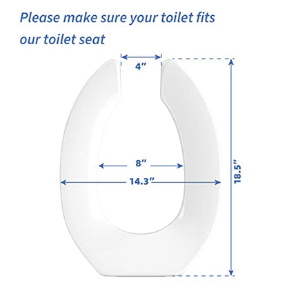 Commercial Heavy Duty Open Front Toilet Seat Without Cover, Thickened Material, Never Loosen, ELONGATED, White (18.5”), 1-Pack - size: Elongated-1-Pack