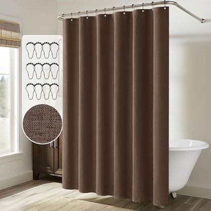 MIULEE 72 x 84 Extra Long Linen Shower Curtain Brown 12 Metal Hooks | Washable, Heavy Fabric Shower Curtain Set, Waterproof Thick Cloth Shower Curtain, Bathroom Hotel Bathtub - color: Brown, size: 72"W x 84"L (Pack of 1)