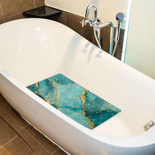 Non Slip Bathtub and Shower Mat 26.8x15.1 inch, Bath Mat with Quick Dry Drain Holes and Suction Cups, Soft Comfortable Safe Bathroom Mat for Bath Tub, Green Marble Texture - color: Multi 7