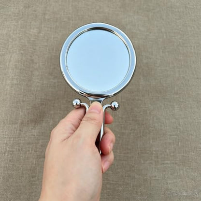 Magnifying Handheld Mirror Double Sided, Travel Makeup Hand Mirrors with 1X 2X Magnification, Small Hand/Desk Vanity Mirror (1Pc Silver) - color: 1pc Silver