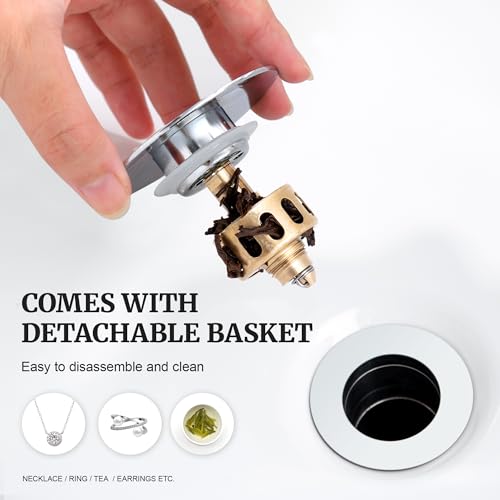 Pop up Sink Drain Stopper for Bathroom Vessel Vanity Sink Art Basin Chrome, Big Cap Without Overflow, Metal Pop-up Drain Strainer with Detachable Basket Stopper - color: Chrome, style: without overflow