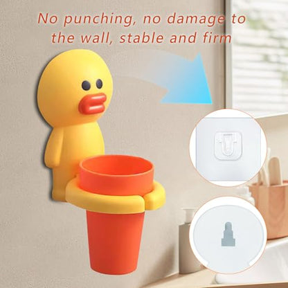 Kids Toothbrushes Holder Animal Tooth Cup Holder,Mouthwash Cup Rack for Children,Wall Mounted Sucker Toothpaste Storage Set Cute Household Toothpaste Rack No Punching Shelf Bracket with Cup (Chick) - color: Chick