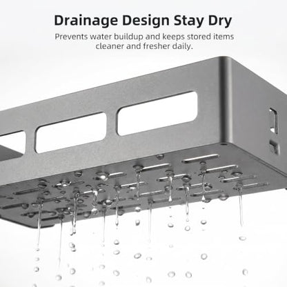 Carbon Steel Shower Caddy and Gray Shower Shelf Storage Rack | Adhesive Stick-On No-Drilling with Towel Bar&Hooks, Removable, Inside Shower, also works as Shower Organizer, Bathroom Shelf