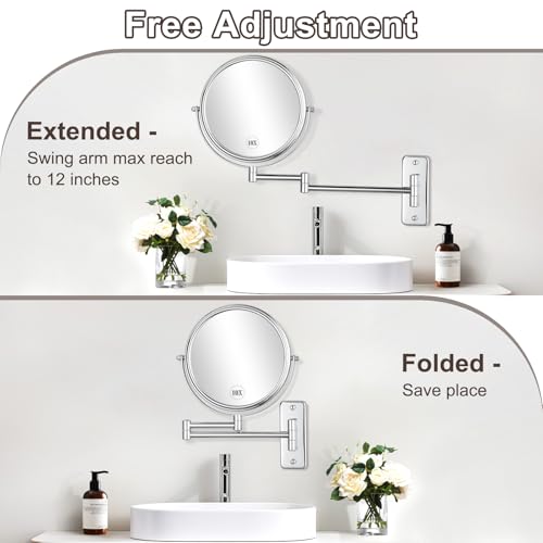 DECLUTTR 8 Inch Wall Mounted Magnifying Mirror with 10x Magnification, Double Sided Vanity Makeup Mirror for Bathroom, Chrome Finished - color: Silver