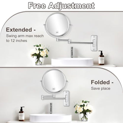 DECLUTTR 8 Inch Wall Mounted Magnifying Mirror with 10x Magnification, Double Sided Vanity Makeup Mirror for Bathroom, Chrome Finished - color: Silver