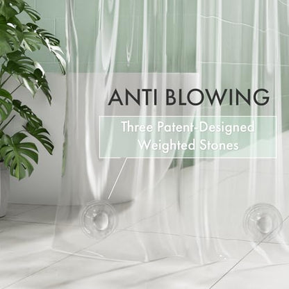 AmazerBath No Hook Shower Curtain and Liner 3-in-1, 100% EVA Luxury Soft Heavy Duty Clear Shower Liner, 72x75 Hookless Shower Curtain with 3 Heavyweight Stones - color: Rainbow Ethereal