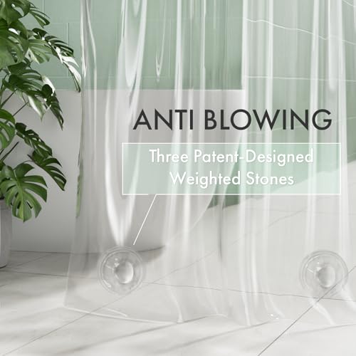 AmazerBath No Hook Shower Curtain and Liner 3-in-1, 100% EVA Luxury Soft Heavy Duty Clear Shower Liner, 72x75 Hookless Shower Curtain with 3 Heavyweight Stones - color: Rainbow Ethereal, size: 72"W x 75"L (Pack of 1)