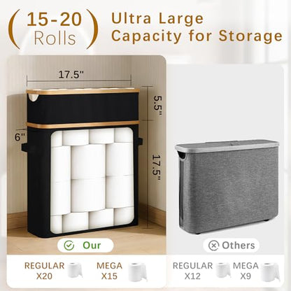 Livole Toilet Paper Storage Basket with Lid & Toilet Tank Basket | Free Standing, Large Capacity for 20 Regular Rolls or 15 Mega Rolls, Dual Handles, Clear Side Window, Bathroom, Black - color: Black